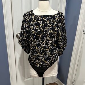 Free People Black and Yellow Floral Bodysuit